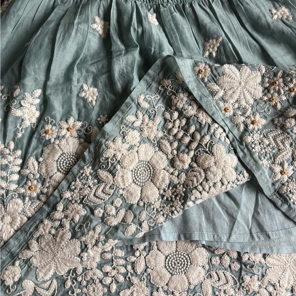 Anthropology Blue Tassel Collection Sagebrush Silk Blend Embroidered Full Skirt - Picture 12 of 15